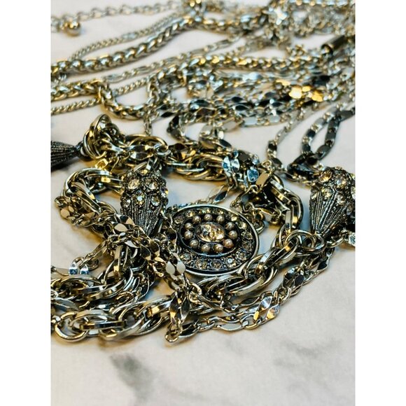 WHBM Multi-Layer Silver-Tone Statement Necklace With Rhinestone Accents -89 - Picture 6 of 6